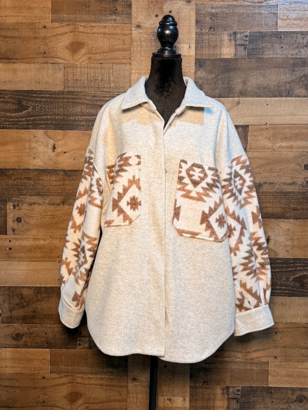 Ashley International Outerwear Women's Ivory Cream Tan Aztec Jacket Coat XL